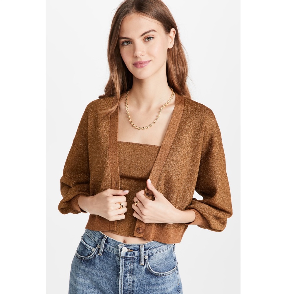 NWT Alice Olivia Zelina Metallic Deep V Cardigan